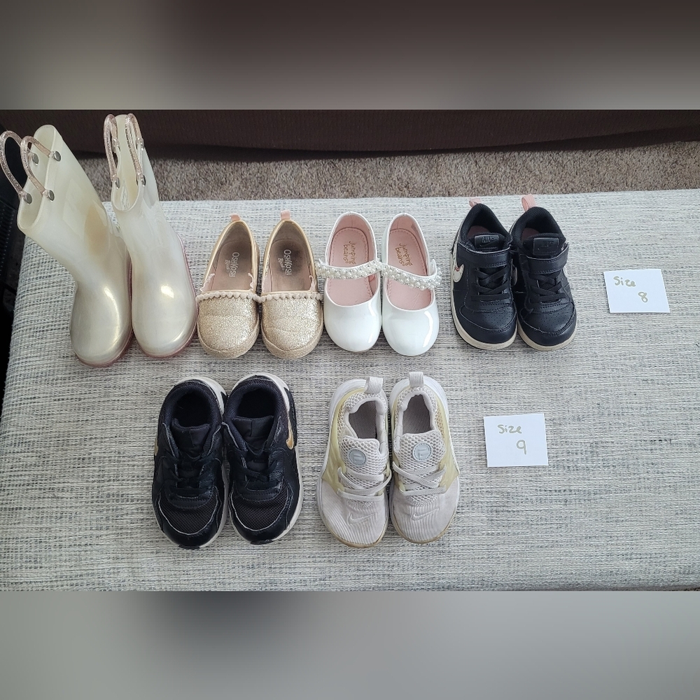 Girls Shoe Lot 6 Pairs Sizes 8 And 9 Nike Sneakers Rain Boots Dress Shoes